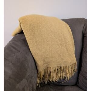 West Elm Lightweight Throw Blanket Yellow Knit Fringe‎ Cozy 58" x 54"